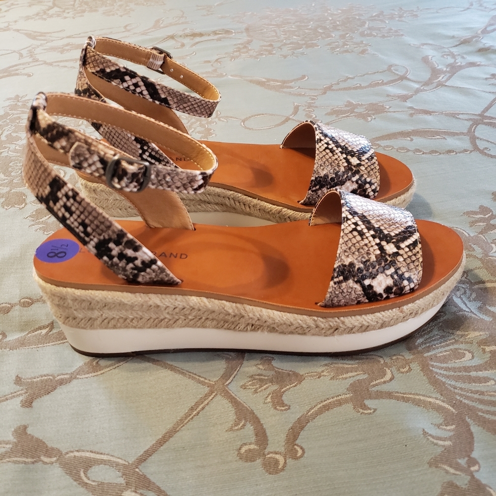 Lucky Brand Jeneka Snakeskin Tan Black Espadrille Platform Sandals Women 8.5 - Picture 5 of 12